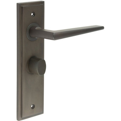 Elegant Dark Bronze Bathroom Door Handle with Backplate and Turn Release Solid Brass - Interior Handle