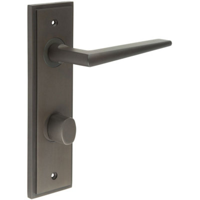 Elegant Dark Bronze Bathroom Door Handle with Backplate and Turn Release Solid Brass Interior Handle