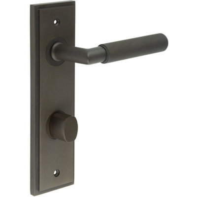 Elegant Dark Bronze Bathroom Door Handle with Backplate and Turn Release - Solid Brass Interior Handle