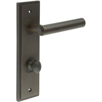 Elegant Dark Bronze Bathroom Door Handle with Backplate and Turn Release - Solid Brass Interior Lever