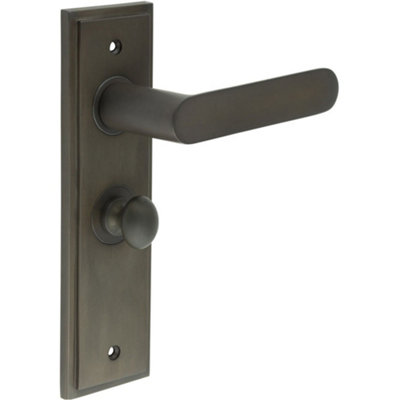 Elegant Dark Bronze Bathroom Door Handle with Backplate and Turn Release - Solid Brass Interior Toilet Handle