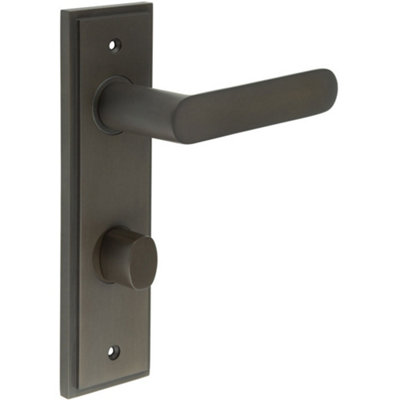Elegant Dark Bronze Bathroom Door Handle with Backplate and Turn Release - Solid Brass Interior WC Handle