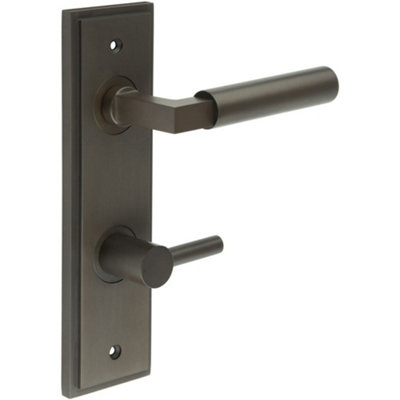 Elegant Dark Bronze Bathroom Door Handle with Backplate and Turn Release Solid Brass Interior WC Handle