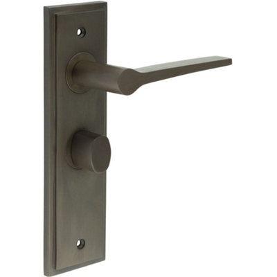 Elegant Dark Bronze Bathroom Door Handle with Backplate and Turn Release - Solid Brass Internal Handle