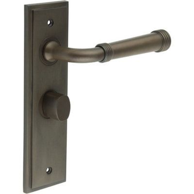 Elegant Dark Bronze Bathroom Door Handle with Backplate and Turn Release - Solid Brass Toilet Interior Handle