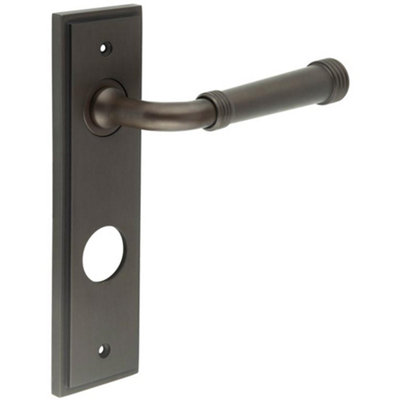 Elegant Dark Bronze Bathroom Door Handle with Backplate - Solid Brass Interior Handle