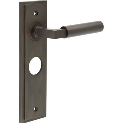 Elegant Dark Bronze Bathroom Door Handle with Backplate - Solid Brass Interior Lever Toilet Handle
