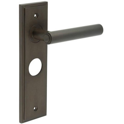 Elegant Dark Bronze Bathroom Door Handle with Backplate - Solid Brass Interior Lever