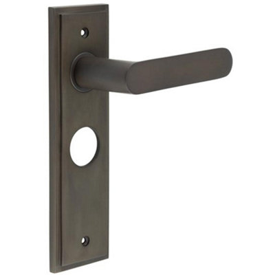 Elegant Dark Bronze Bathroom Door Handle with Durable Backplate - Solid Brass Interior Handle