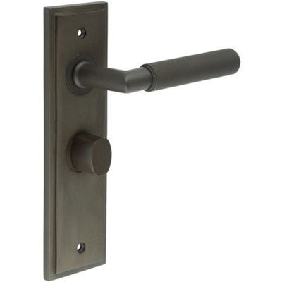 Elegant Dark Bronze Bathroom Door Handle with Turn & Release Feature - Solid Brass Interior Handle
