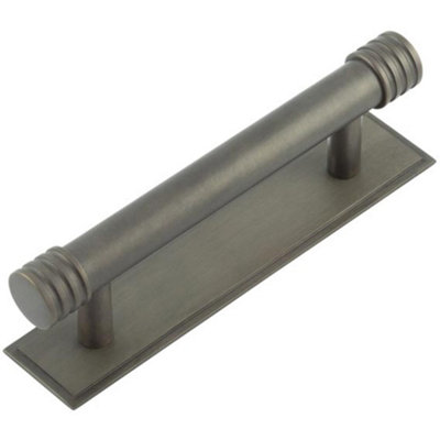 Elegant Dark Bronze Cabinet Handle with Stepped Backplate - 96mm Ctrs - Kitchen Drawer Pull Handle