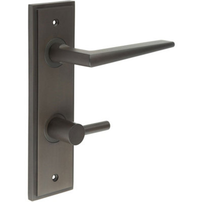 Elegant Dark Bronze Door Handle for Bathrooms with Turn & Release Functionality - Solid Brass Interior Handle
