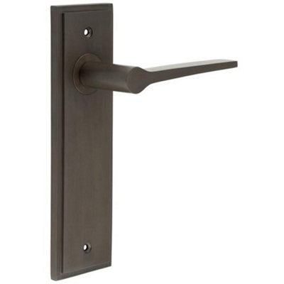 Elegant Dark Bronze Door Handle Latch Backplate for Modern Homes - Solid Brass Interior Handle