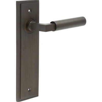 Elegant Dark Bronze Door Handle Latch with Backplate for Modern Homes - Solid Brass Interior Lever