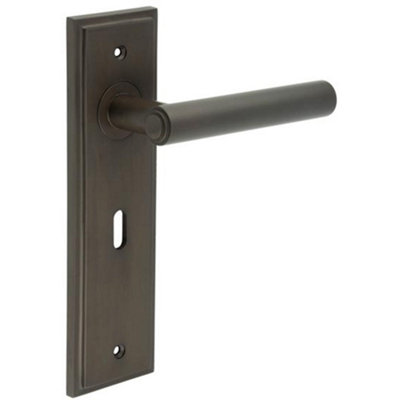 Elegant Dark Bronze Door Handle Lock Backplate for Home and Office - Solid Brass Interior Lever