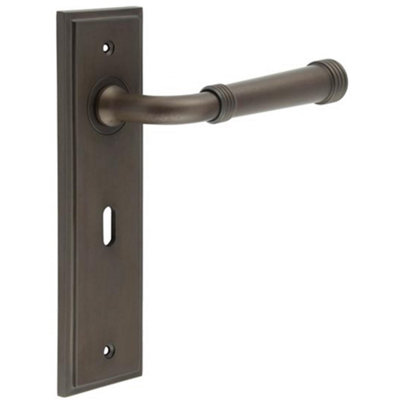 Elegant Dark Bronze Door Handle Lock Backplate for Luxury Homes - Solid Brass Interior Handle