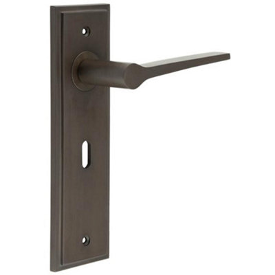 Elegant Dark Bronze Door Handle Lock Backplate for Modern Homes - Solid Brass Interior Handle