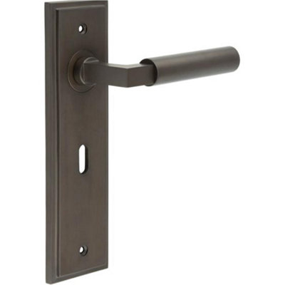 Elegant Dark Bronze Door Handle Lock Backplate for Modern Homes - Solid Brass Interior Lever
