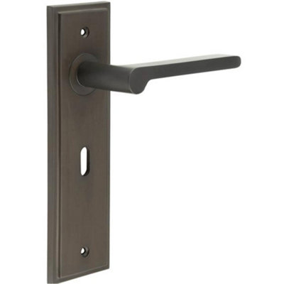 Elegant Dark Bronze Door Handle Lock Backplate for Stylish Homes - Solid Brass Interior Handle