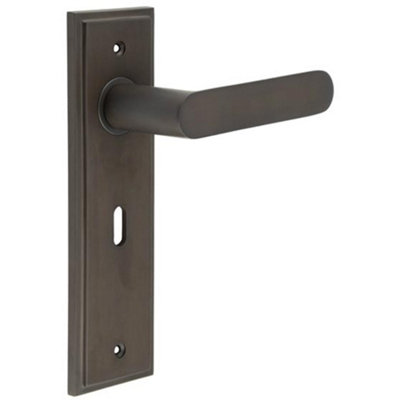 Elegant Dark Bronze Door Handle Lock Backplate for Stylish Interiors - Solid Brass Interior Handle