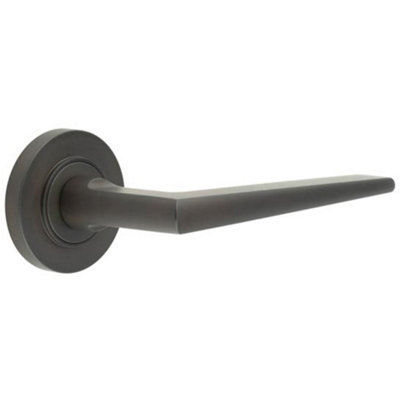 Elegant Dark Bronze Door Handle on Plain Rose for Luxury Interiors - Solid Brass Interior Handle