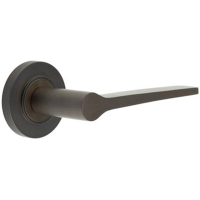 Elegant Dark Bronze Door Handle on Rose for Modern and Classic Interiors - Solid Brass Interior Handle