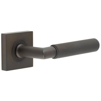 Elegant Dark Bronze Door Handle on Square Rose for Premium Interiors - Solid Brass Interior Handle