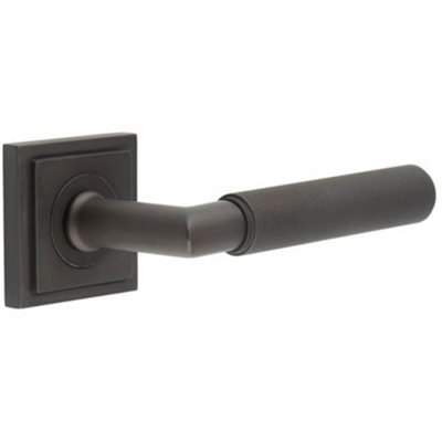 Elegant Dark Bronze Door Handle on Square Stepped Rose for Homes and Offices - Solid Brass Interior Handle