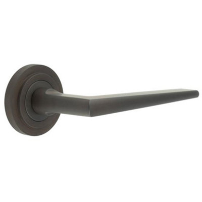 Elegant Dark Bronze Door Handle on Stepped Rose - Premium Brass Finish - Solid Brass Interior Handle