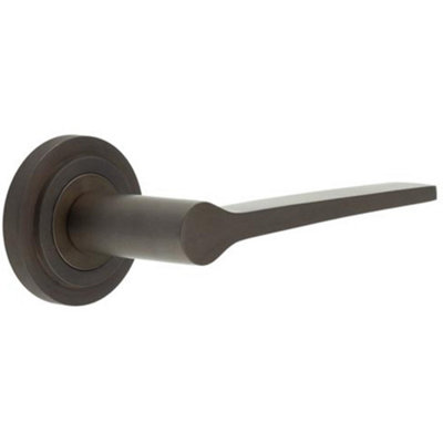 Elegant Dark Bronze Door Handle on Stepped Rose - Solid Brass Interior Handle