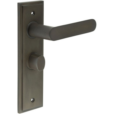 Elegant Dark Bronze Door Handle with Backplate and Turn & Release Feature - Solid Brass Interior Handle