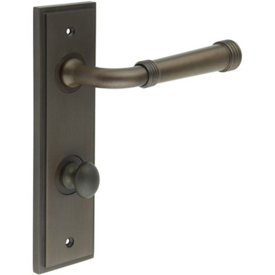 Elegant Dark Bronze Door Handle with Backplate and Turn Release for Bathrooms - Solid Brass Interior Handle
