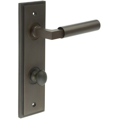 Elegant Dark Bronze Door Handle with Backplate for Bathroom Use - Solid Brass Interior Handle