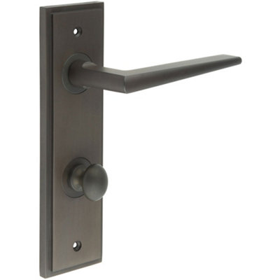 Elegant Dark Bronze Door Handle with Backplate for Bathrooms Solid Brass - Interior Handle