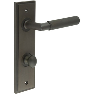 Elegant Dark Bronze Door Handle with Backplate for Bathrooms - Solid Brass Interior Handle