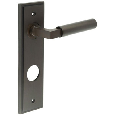 Elegant Dark Bronze Door Handle with Backplate for Bathrooms - Solid Brass Interior Lever