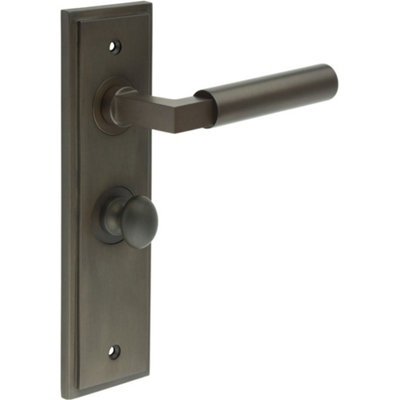 Elegant Dark Bronze Door Handle with Backplate for Bathrooms Solid Brass Interior Toilet Handle