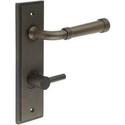 Elegant Dark Bronze Door Handle with Backplate for Bathrooms - Solid Brass Toilet Interior Handle