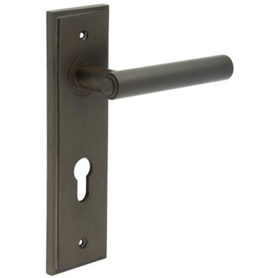 Elegant Dark Bronze Door Handle with Euro Backplate - Solid Brass Interior Lever