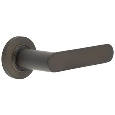 Elegant Dark Bronze Door Handle with Plain Rose Design - Solid Brass Interior Handle