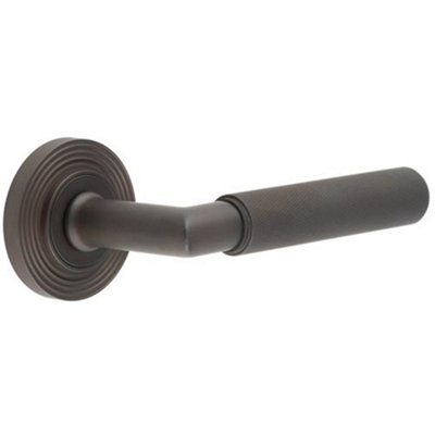 Elegant Dark Bronze Door Handle with Reeded Rose Design - Solid Brass Interior Handle