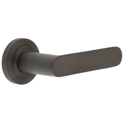 Elegant Dark Bronze Door Handle with Stepped Rose Design - Solid Brass Interior Handle
