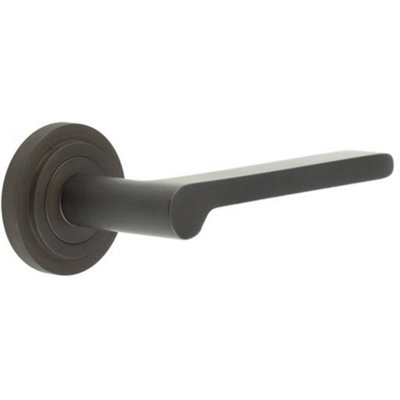Elegant Dark Bronze Door Handle with Stepped Rose - Solid Brass Interior Handle