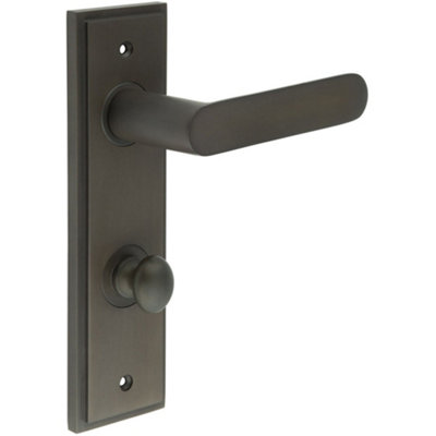 Elegant Dark Bronze Door Handle with Turn & Release for Bathrooms - Solid Brass Interior Handle