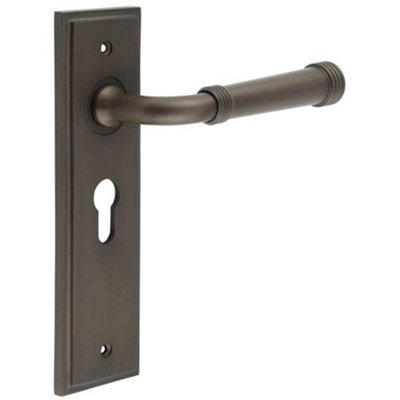 Elegant Dark Bronze Euro Backplate Door Handle for Luxury Homes - Solid Brass Interior Handle