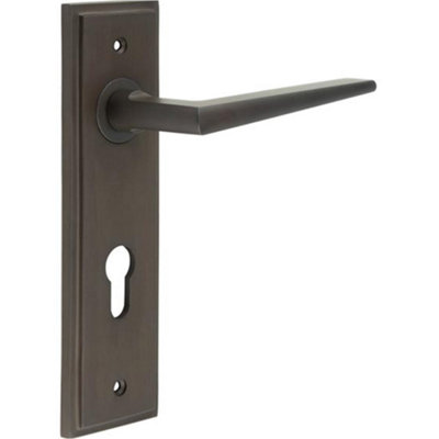 Elegant Dark Bronze Euro Backplate Door Handle for Modern Homes - Solid Brass Interior Handle
