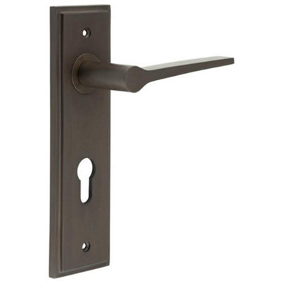 Elegant Dark Bronze Euro Backplate Door Handle - Solid Brass Interior Handle