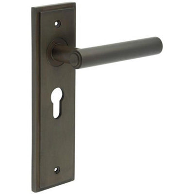 Elegant Dark Bronze Euro Backplate Door Handle - Solid Brass Interior Lever