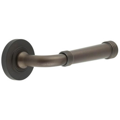 Elegant Dark Bronze Knurled Door Handle with Rose Design - Solid Brass Interior Handle