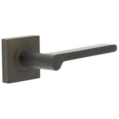 Elegant Dark Bronze Square Door Handle with Plain Rose - Solid Brass Interior Handle